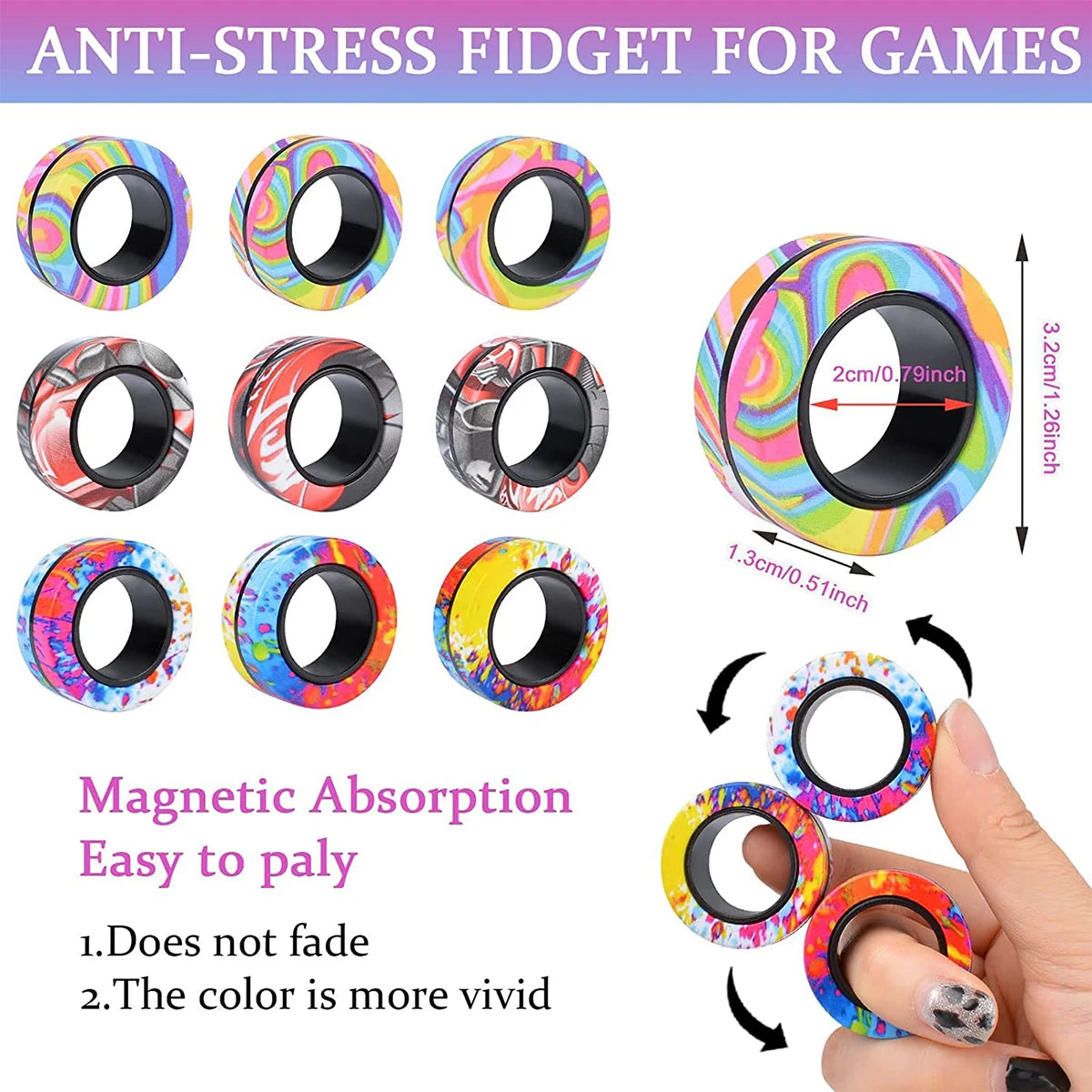 Magnetic Fidget Rings Set (3 PCS) – Spinner Stress Relief Toy for Adults & Kids