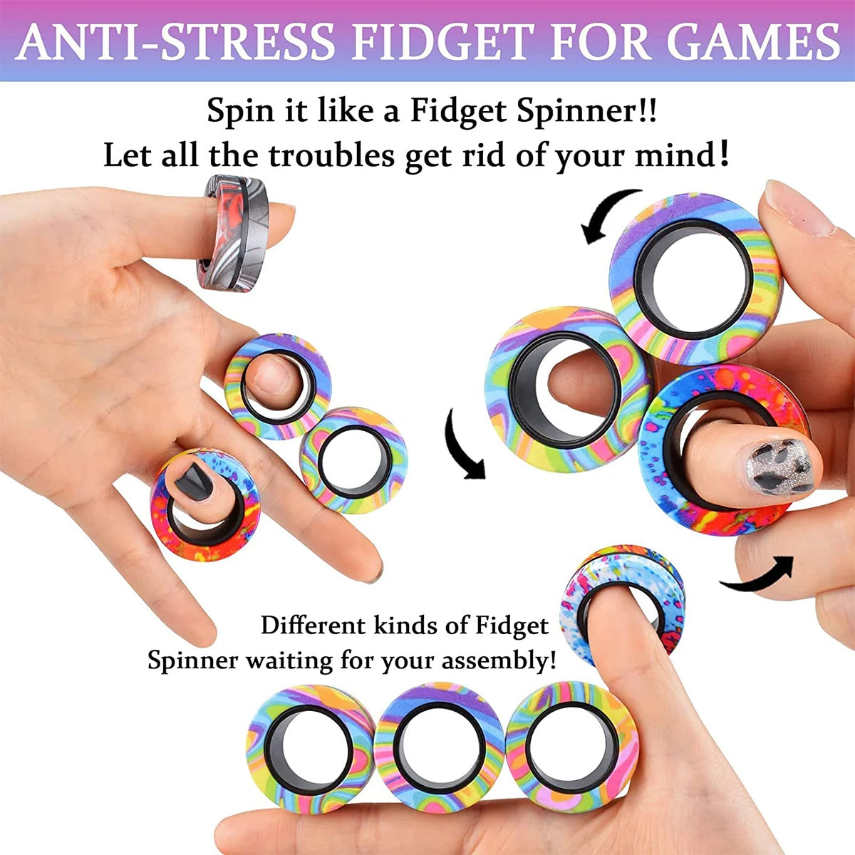Magnetic Fidget Rings Set (3 PCS) – Spinner Stress Relief Toy for Adults & Kids